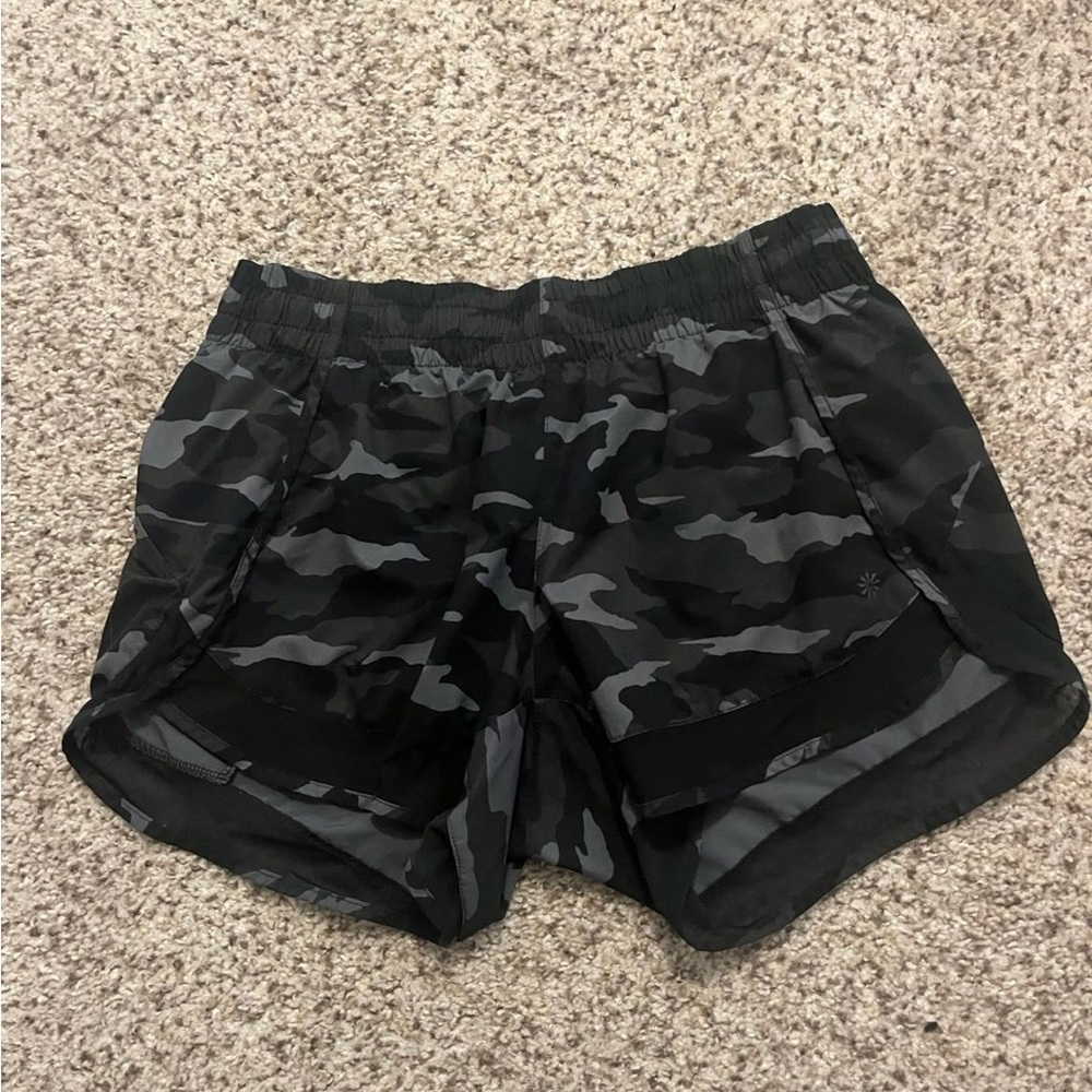 Athleta Black Camouflage Mesh Shorts
